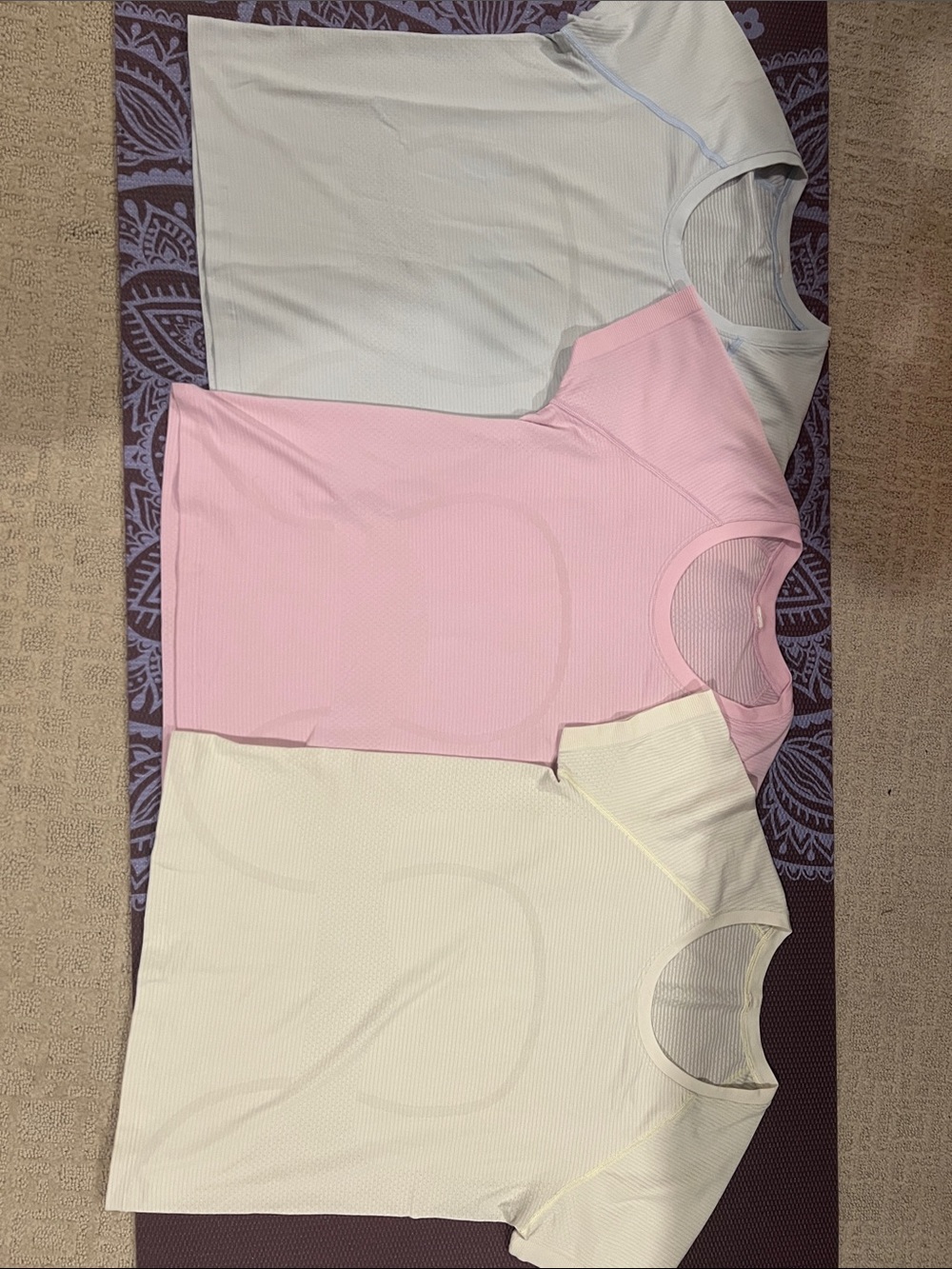 lululemon athletica Short Sleeve Ribbed Tees in Pink, Light Blue, Cream